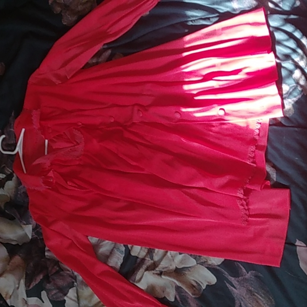 50s Sm Vintage Vanity Fair flower embroidered red short nightgown and housecoat